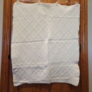 White Textured Knit Blanket Baby Blanket 80s Handmade